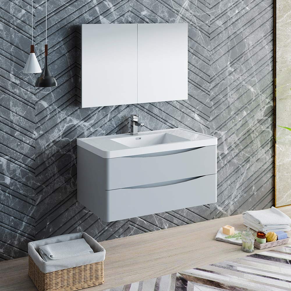 Fresca Tuscany 40 Glossy Gray Wall Hung Modern Bathroom Vanity W Medicine Ca Ebay Fresca Tuscany 40 Glossy Gray Wall Hung Modern Bathroom Vanity W Medicine Ca Ebay