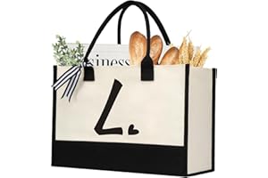 shenee Initial Canvas Tote Bag, Personalized Beach Jute Bag Present for Women Holiday,Friends Birthday Gift,Wedding, New Year
