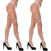Gaahkai 2 Pairs Rhinestone Fishnet Tights, Glitter Sparkly Stockings for Women, Sparkle Fishnets Pantyhose