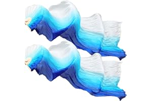 SYCYKA Real Silk Belly Dance Fan Veils for Women – Handmade Bamboo, 180cm Length, 90cm Width, Lightweight Flowing, for Stage