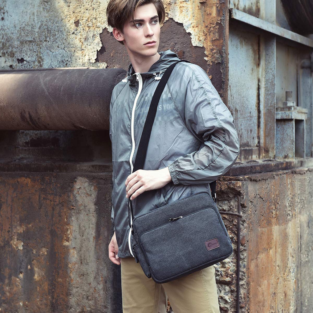 Messenger Bag, CHEREEKI Unisex Vintage Canvas Messenger Bags Casual Sling Shoulder Pack Daypack Satchel Bag for Work, School, Daily Use - 12.6\