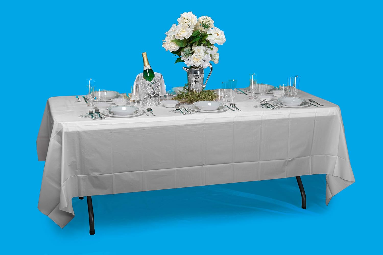 Exquisite 12-Pack Premium Plastic Tablecloth 54 Inch. x 108 Inch. Rectangle Table Cover-White: Kitchen & Dining
