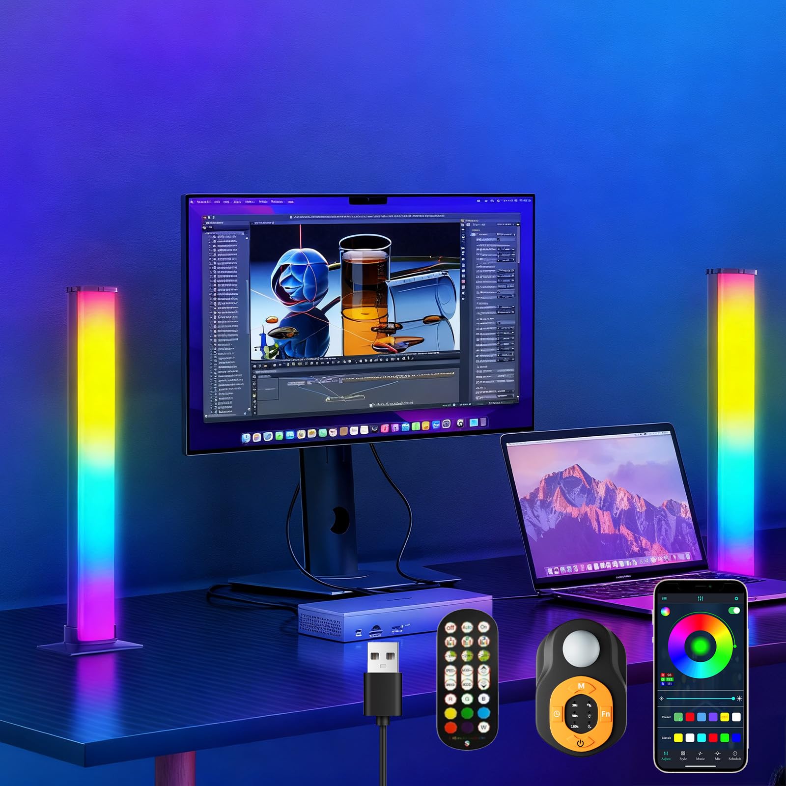 Towisituati LED Light Bar, Sensor Lights Indoors 2PCS Motion Activated RGB Lights with Auto Shut-Off Timer, USB Gaming TV Led, Remote and APP Control for PC, TV, Game, Room Decoration