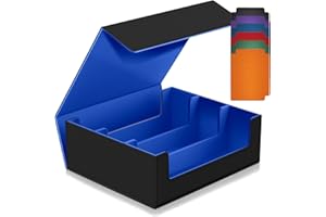 SUPERAIMI 1800+ Trading Card Storage Box, Magnetic Closure Toploaders Storage Box Hold 600+ 35PT 3"x4" Standard Toploaders, PU Leather Card Deck Boxes Fit for MTG,Sport Cards,Game Cards (Black&Deep Blue)