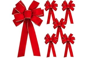 Iceyyyy 6 PCS Large Christmas Bow - 30.7" x 10.6" Christmas Valentine's Day Golden Edged Red Velvet Wreath Bow Christmas Tree Topper Ornament Bow for Christmas Home Wreath Tree Decoration