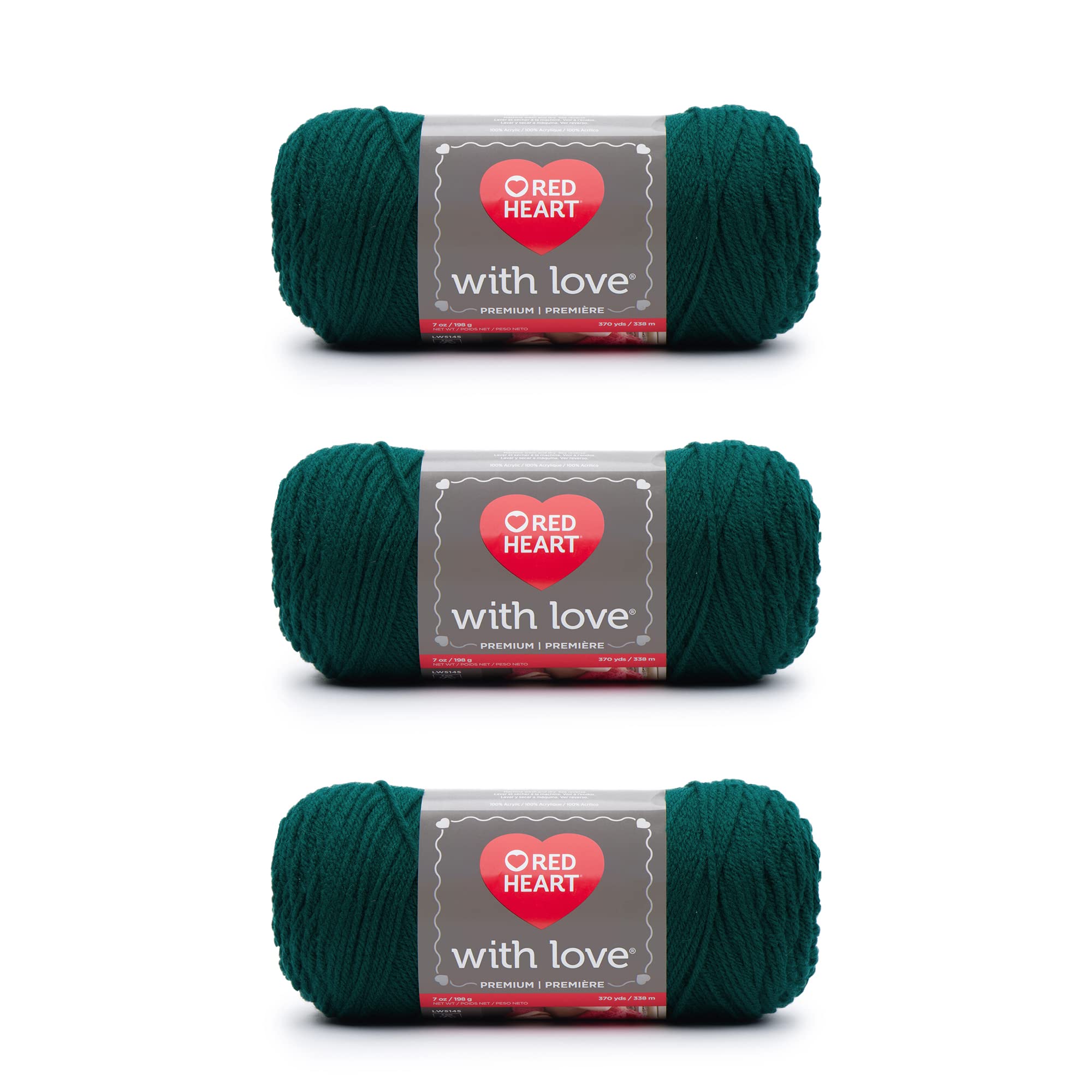 Red Heart with Love Evergreen Yarn - 3 Pack of 198g/7oz - Acrylic - 4 Medium (Worsted) - 370 Yards - Knitting/Crochet