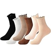 Iridipity 6 Pairs Ruffle Socks Woman Cute Frilly Ankle Socks for women girls