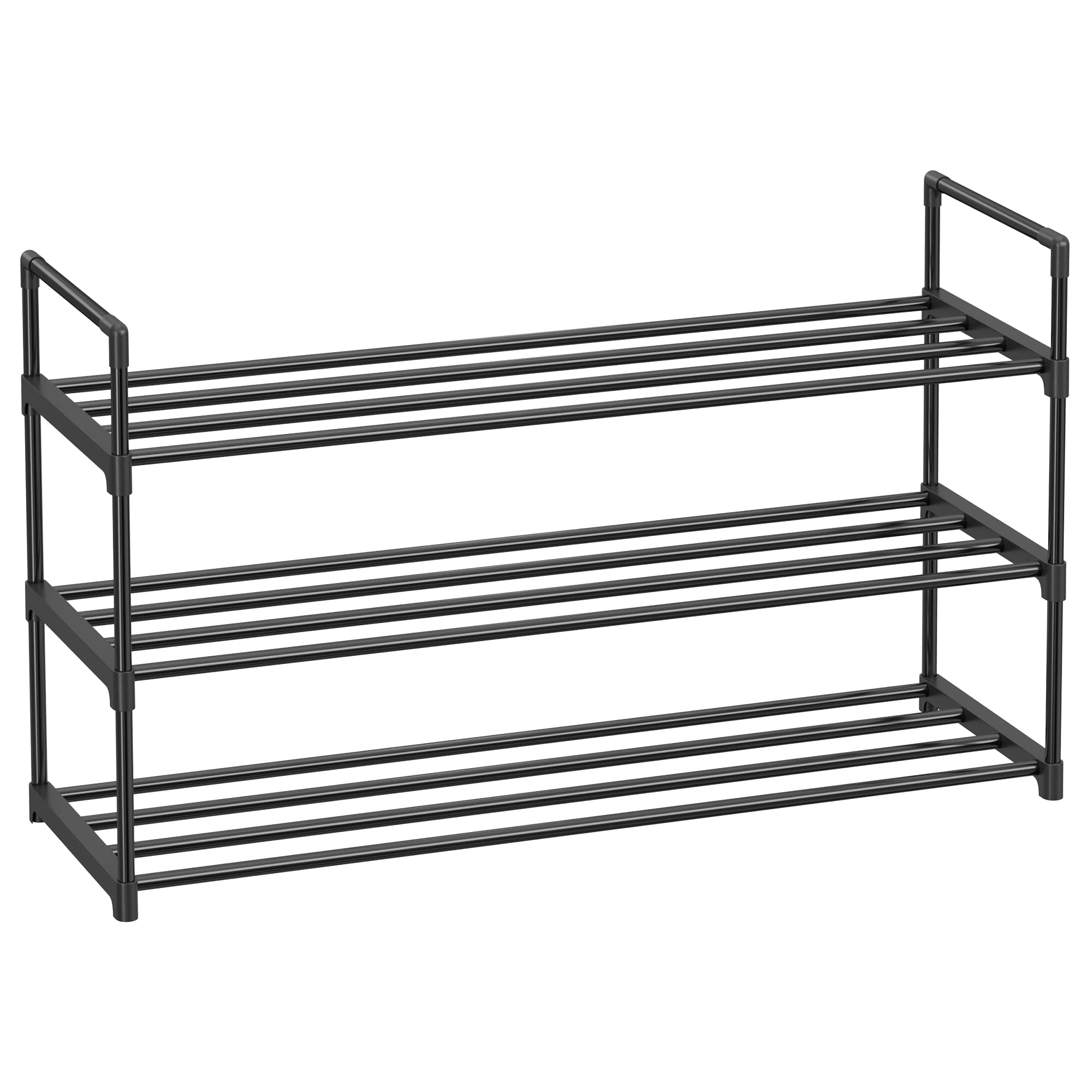 SONGMICS 3-Tier Shoe Rack, Shoe Storage Organiser, Metal Storage Rack, Fits 12 to 15 Pairs of Shoes, Stackable Shoe Shelf, for Hallway, Living Room, Bedroom, Cloakroom, 30 x 92 x 54 cm, Black LSA13BK