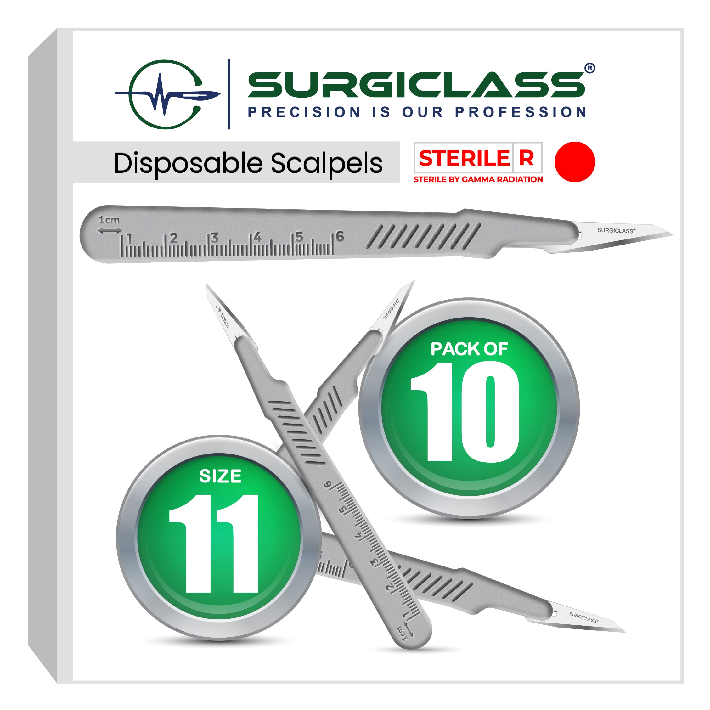 Surgical Scalpel # 11 Stainless Steel Sterile and Handle No 3 Perfect for Wood Art, Surgical, Sculpting, Repairs, Lab Anatomy, Sign, Card Making Lab TRAI SURGISTD11-10