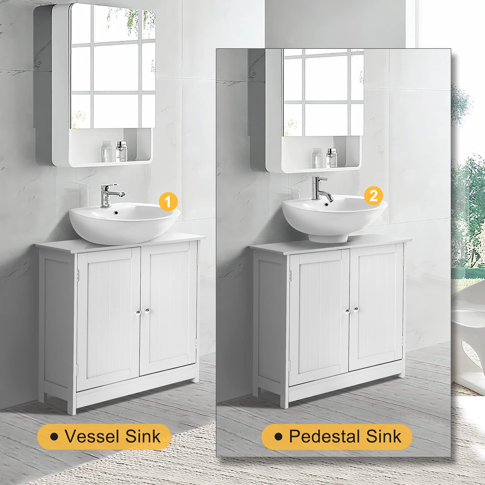 Bonnlo Pedestal Sink Storage with 2 Doors Traditional Under