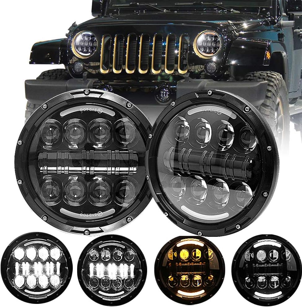 2 Pack 7 Inch LED HeadLights Assembly For Jeep Wrangler & Hummer, Halo High Low Beam Headlamp Fit For Harley Davidson Motorcycles w/Harness