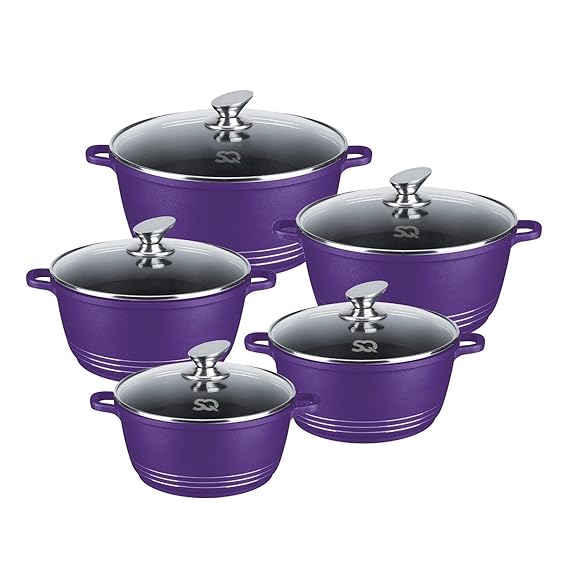 Langlebiges Topfset aus Druckguss, antihaftbeschichtet, keramikbeschichtet, 5-teilig violett