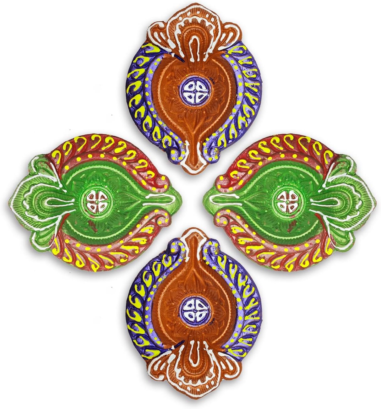 Oil Lamps & Accessories - Genieland 4 Pc Set Clay Diya for Diwali Diya with Cotton Wicks for Puja Pooja Traditional Handmade Terracotta Earthen Oil Lamp Diyas Natural Mitti Welcome Deepawali Decoration Indian Gift Item