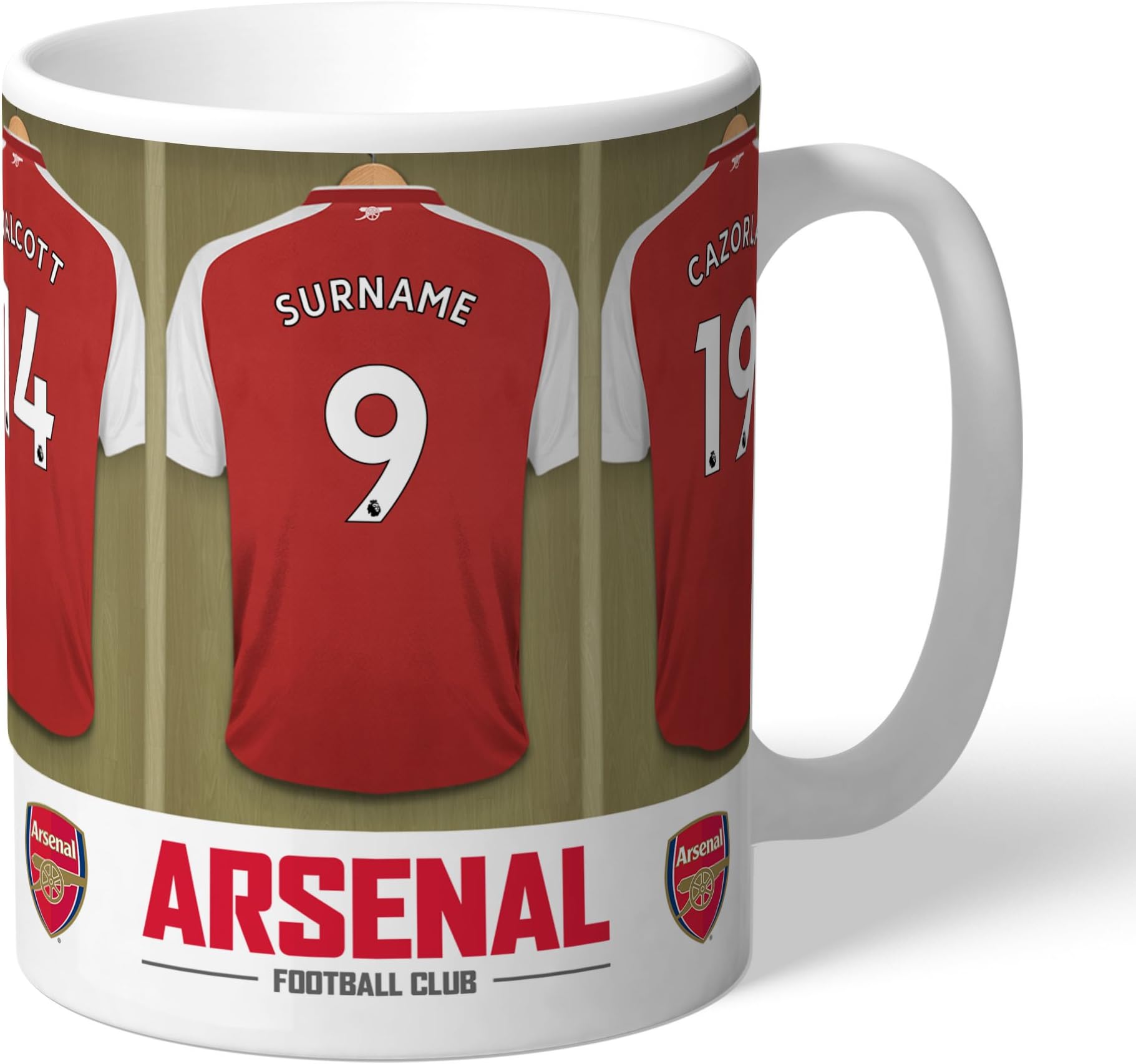 Personalised Arsenal Dressing Room Mug | Printed with Any Name and Number | Officially Licenced by the Club |