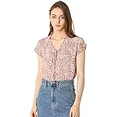 Allegra K Women's Floral Tops Summer 2026 V Neck Short Cap Sleeve Ruffle Casual Chiffon Blouse