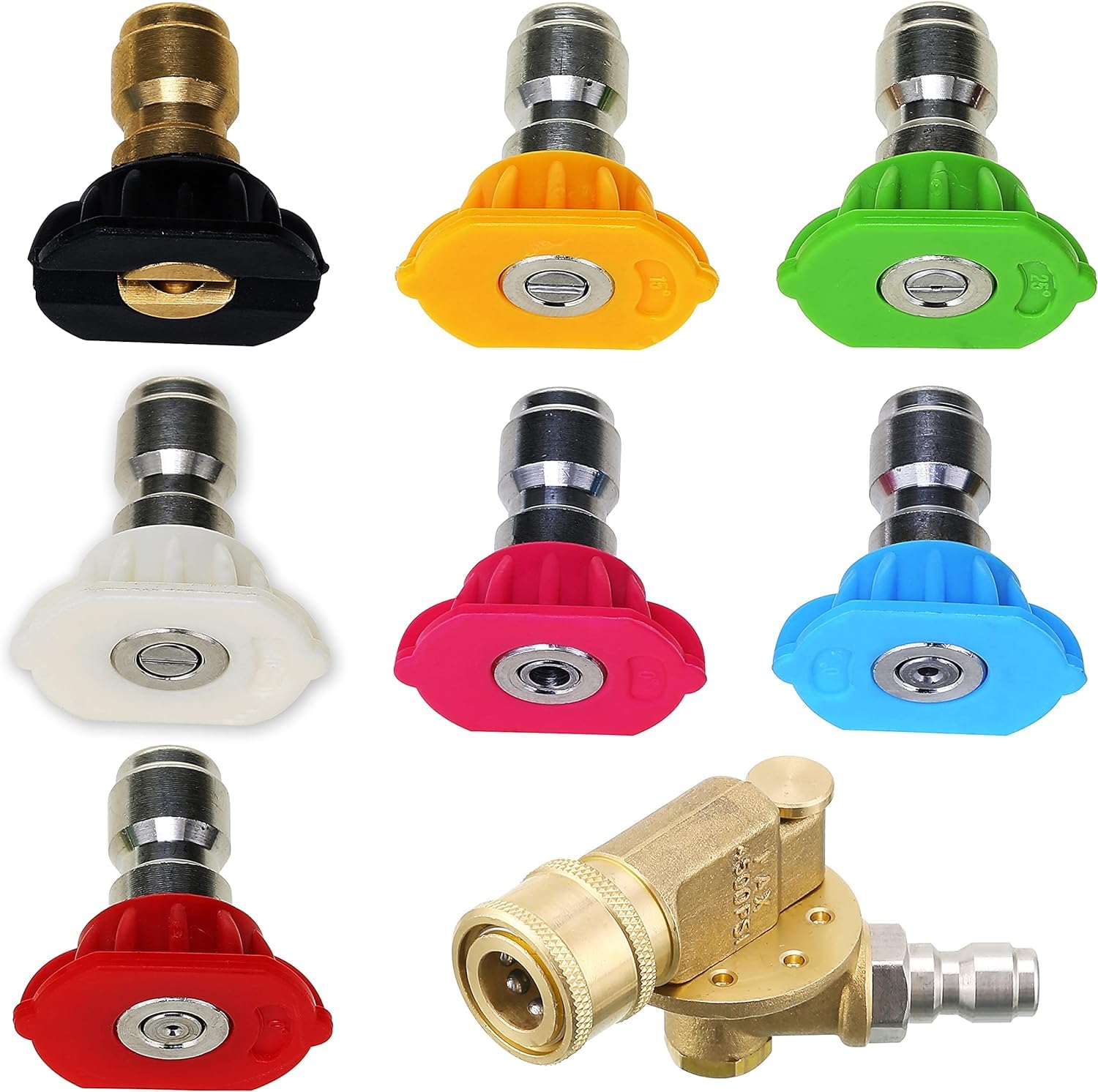 M MINGLE Pressure Washer Accessories Kit, 7 Power Washer Spray Nozzle Tips, Quick Connecting Pivoting Coupler, 1/4 inch, 4500 PSI, 8-Pack