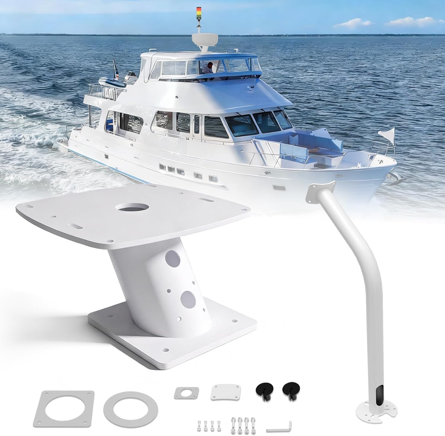 Photo 1 of 6" Forward-Leaning Radar Mount Fit for APT-F-150-01, with Aluminum Central Light Bar, Compatible with Garmin Raymarine Simrad Radomes, Aluminum