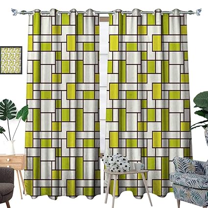 Amazon Com Geometric Room Darkening Wide Curtains Grid Design