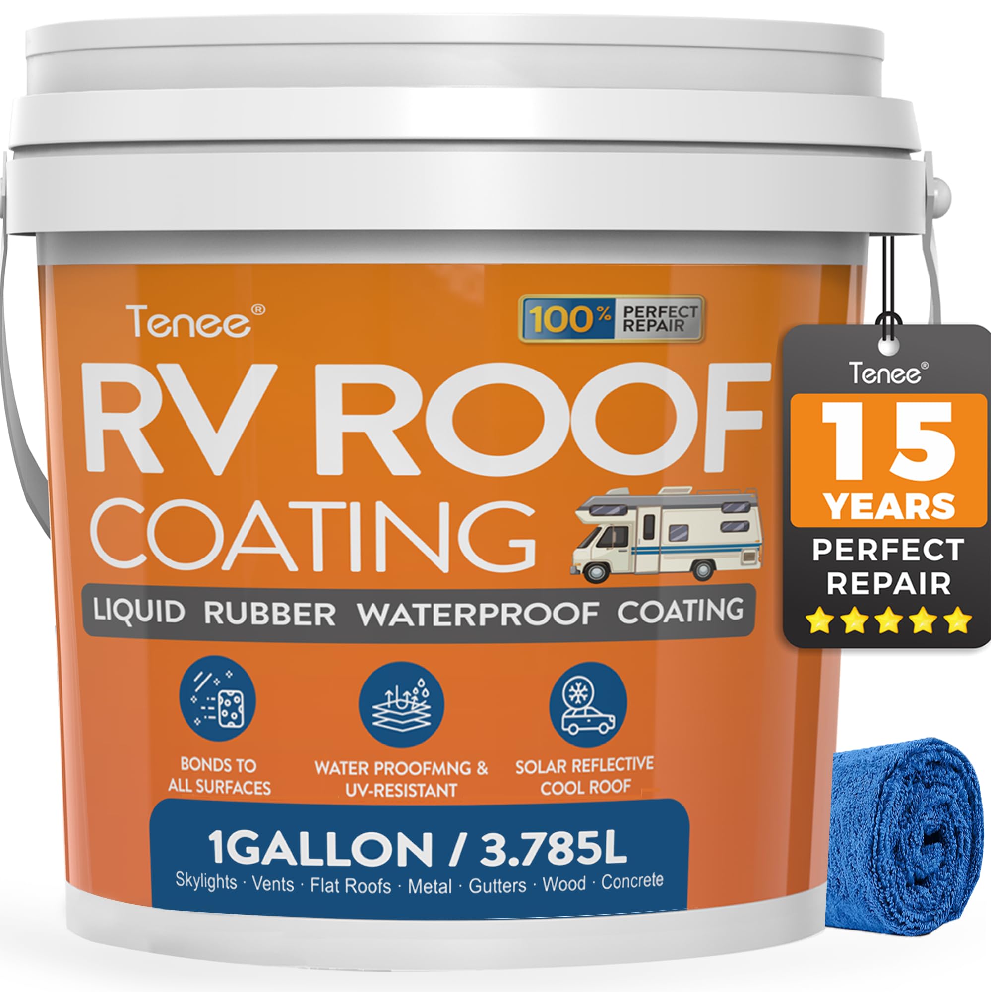 Photo 1 of 1 Gallon RV Roof Sealant, RV Roof Coating White, Professional Grade Liquid Rubber, Solar Reflective Waterproof Sealant for Leak Repair on Camper, Trailer & Motorhome Roofs (Fits EPDM, TPO, Fiberglass)