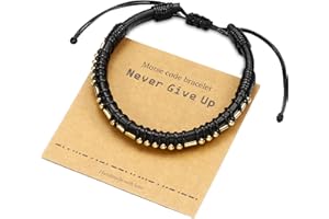 URSTAR Morse Code Bracelets for Men Gifts - 18K Real Gold Plated Beads on Black Leather Bracelet for Men Inspirational Gifts for Him Unique Birthday Christmas Gifts for Men Teen Boys