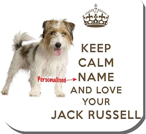 Keep Calm Name And Love Your Jack Russell Personalised Drinks Mug Coaster Printed On An Image