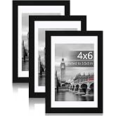 Fixwal 4x6 Picture Frame Set of 3 with Plastic Cover, PVC, Black | Shatter-Resistant Acrylic (Not Glass), Thin Woodgrain Border, Lightweight Frames with Non-Marking Nails