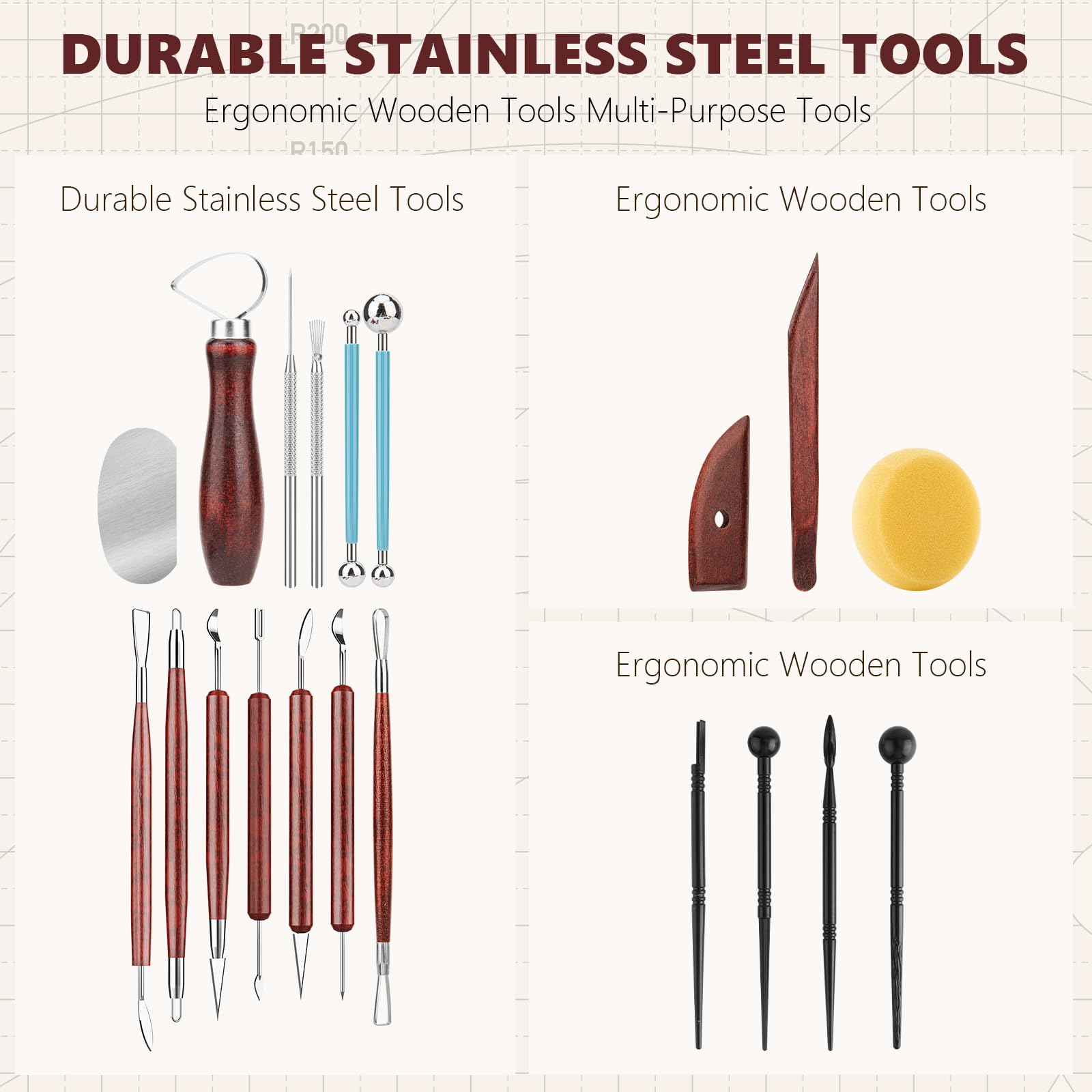 23PCS Clay Tools Sculpting, Ceramic & Pottery Modeling Tool, Ceramics Tools Set, Polymer Tools Kit, Air Dry Clay Tools for Carving, Molding, Pottery Wheel, Crafting Supplies, Pros, Beginners, Adults