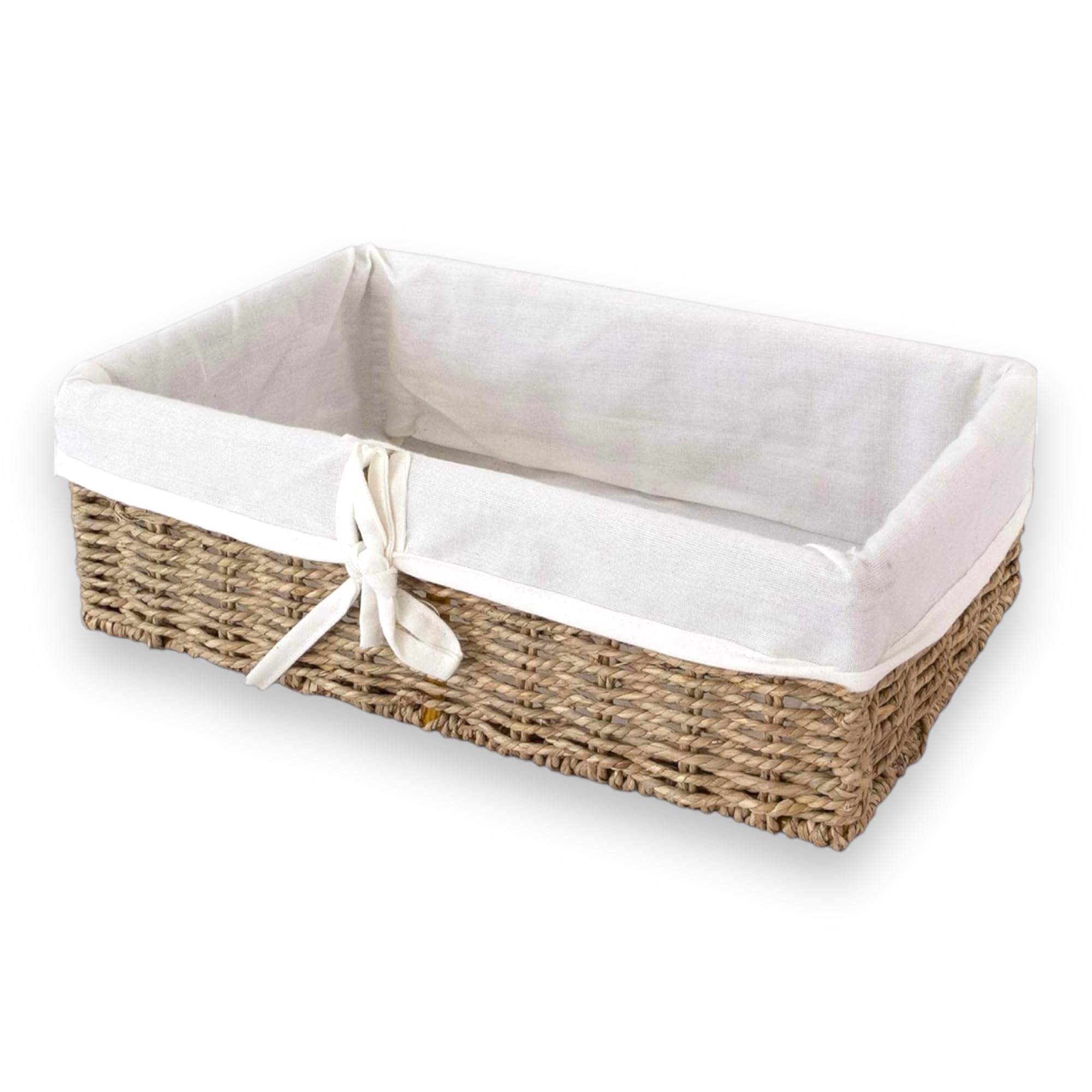 MadeTerra Set 2 Woven Wicker Storage Baskets with removable linen, Decorative Baskets and Bathroom Organizer for Living Room, Bathroom, Closet Organizer and Bath Beauty Products Organizer (Seagrass)