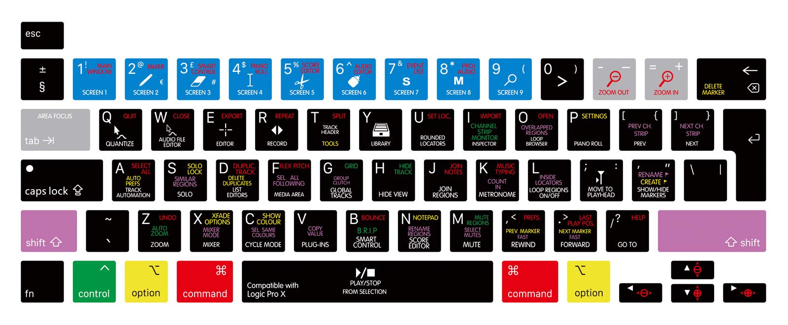 MMDW Logic Pro X Shortcut Hotkeys Silicone Keyboard Cover Skin for MacBook Pro 16 inch A2141 2019 for MacBook Pro 13.3 inch A2338 M1/A2251/A2289 2020 New with Touch Bar & Touch ID European Version