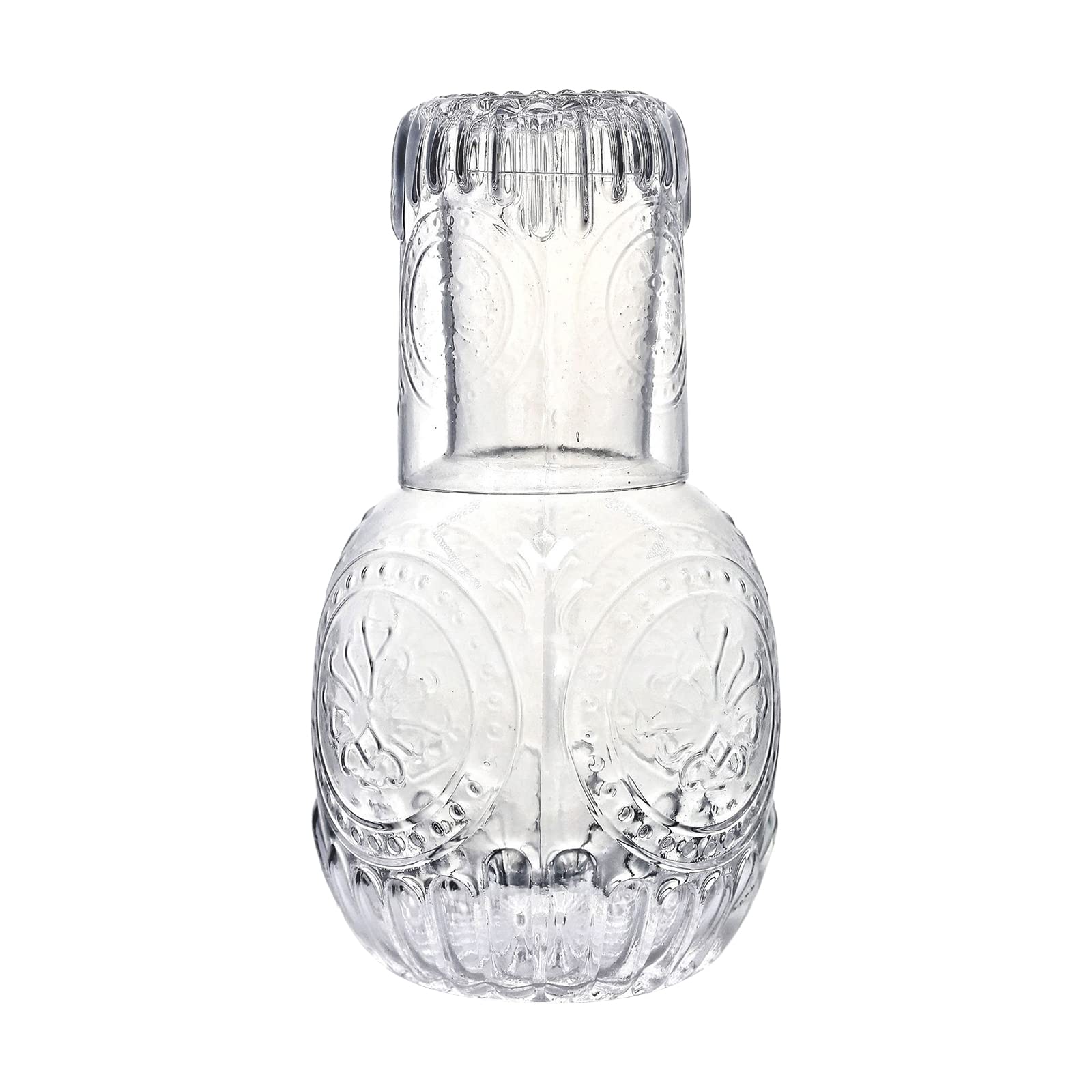 Crystal Bedside Carafe and Glass Set, Vintage Nightstand Glass Carafewith Cup to Keep You Hydrated During The Night, Night Water Carafe with Tumbler Glass for Bedroom