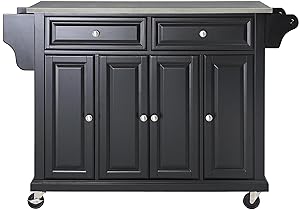 Crosley Furniture Rolling Kitchen Island with Stainless Steel Top - Black