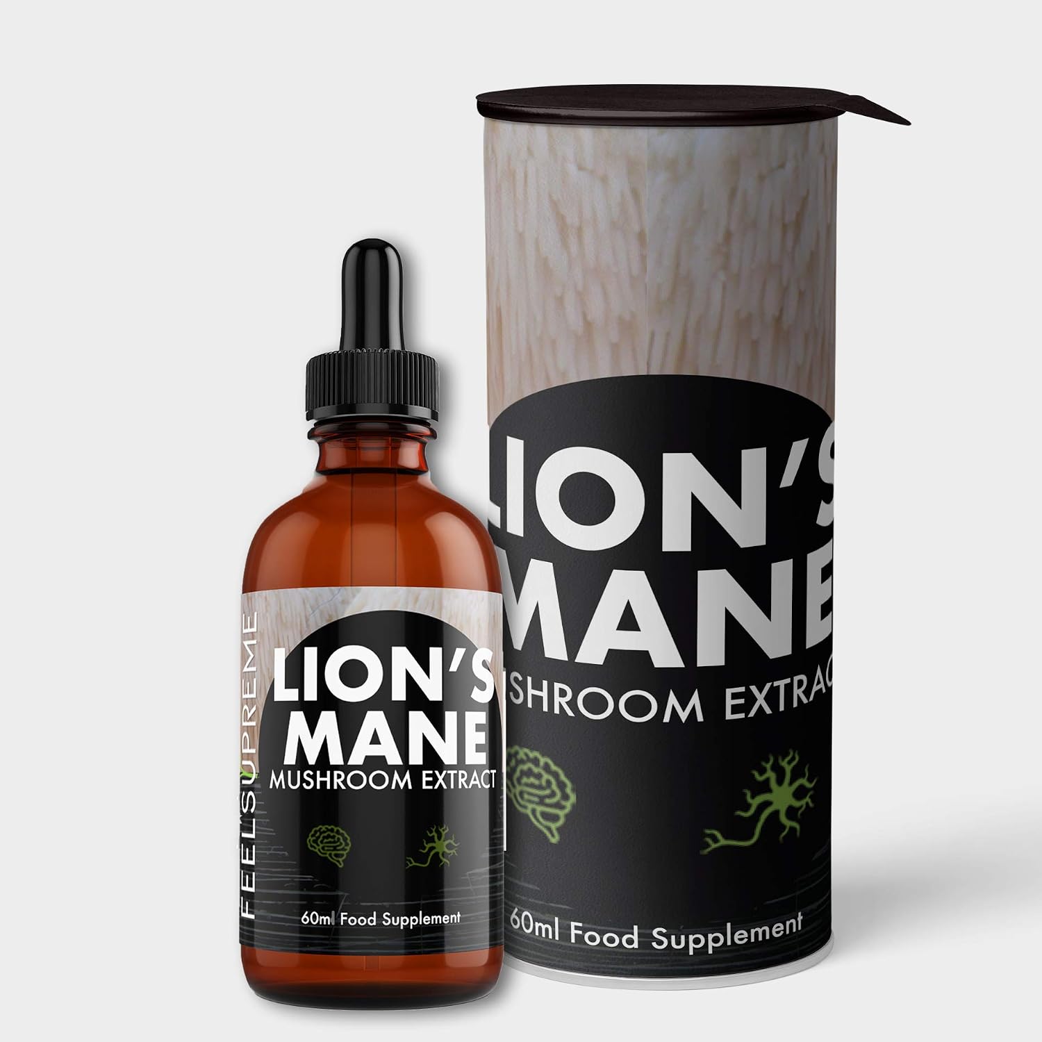 Feel Supreme, Lions Mane Supplement High Strength Mushroom Extract, Liquid Drops, 10:1, Whole Fruiting Body