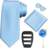 Muro de Amor Tie Sets for Men Silk Necktie and Pocket Square,Lapel Pin,Cufflinks,Tie Clip Sets with Gift Box 6PCS