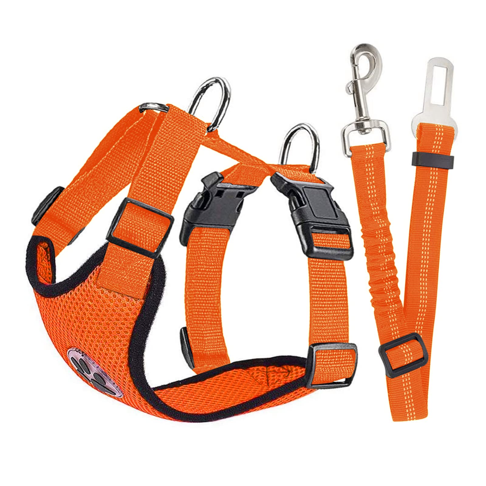 Dog Car Harness Set, Hysami Pet Vest Harness with Safety Seat Belt + Adjustable Elastic Strap for Trip (XS, Orange)