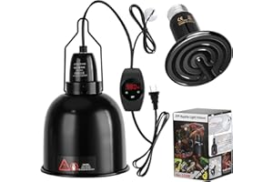XFP Reptile Light Fixture with Thermostatic Timer, 5.5'' Reptile Heat Lamp Fixture, Added Switch Control Function with 100W Heat Lamp Bulbs for Reptile Glass Terrariums