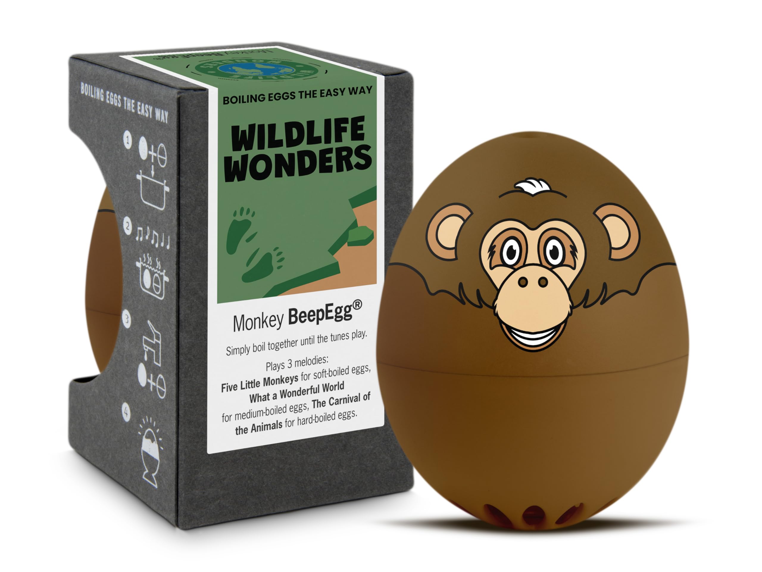 Brainstream Monkey Egg Timer - Singing Timer for Cooking with 3 Hardness Levels - Funny Cooking Gift - Music Egg Timer - Made in Germany