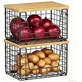 keomaisyto Stackable Wire Baskets, 2-Pack - Kitchen & Pantry Organizers for Potato, Onion Storage, Heavy-Duty Metal Storage Bins for Fruit, Vegetable, Snack, Can
