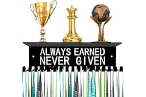 Dafftos Awards Always Earned Never Given Medal Display Hanger Holder Bib Ribbon Rack Hooks Organizer Awards Ribbon Wall Mount Easy to Assemble Fashion Display