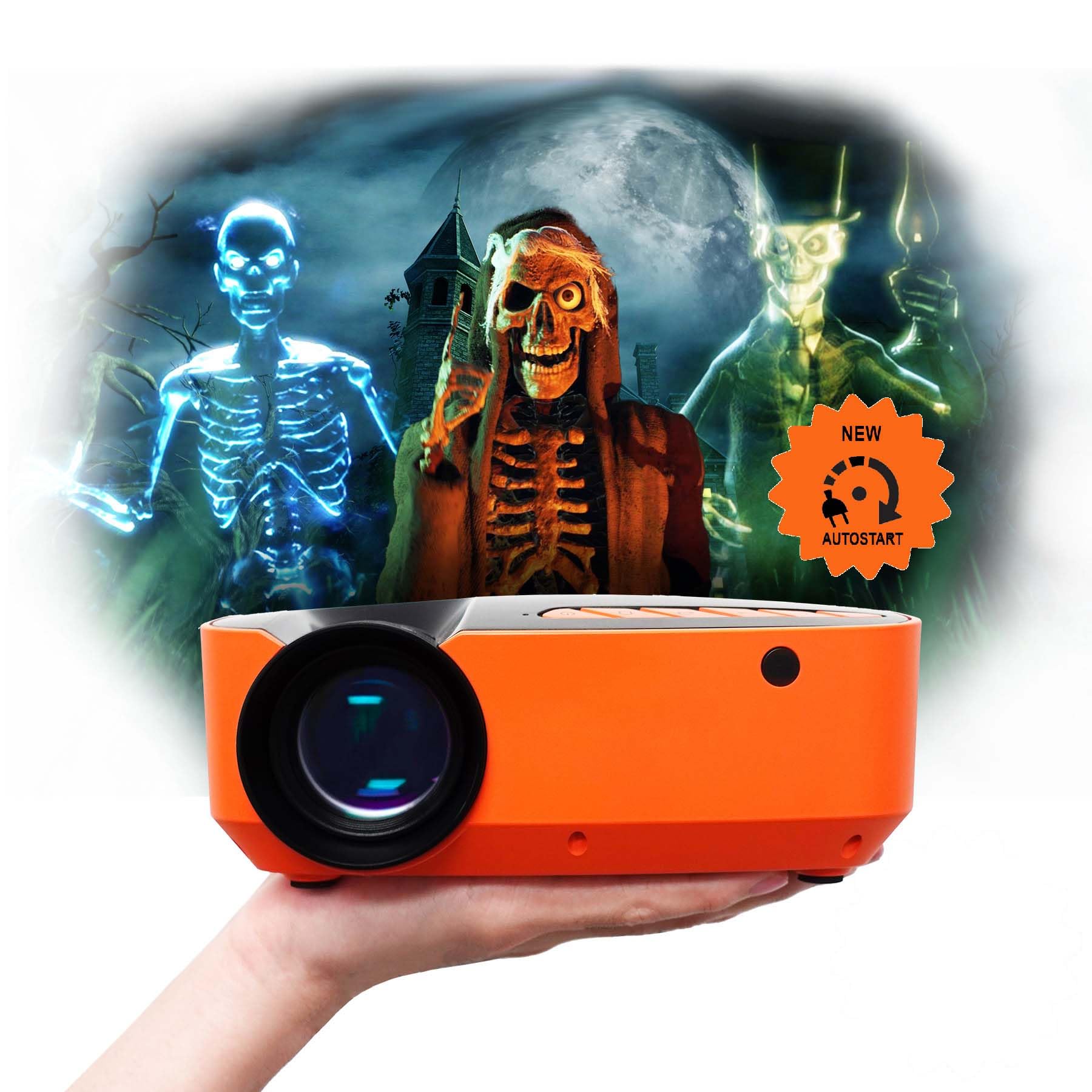 AAXA HP Halloween Projector (2025 Upgraded) – Auto-Start, HD 1080P, Short Throw, Holographic Projections, Portable with Built-in Speaker & 8 Preloaded Haunted Hologram Movies (Renewed)