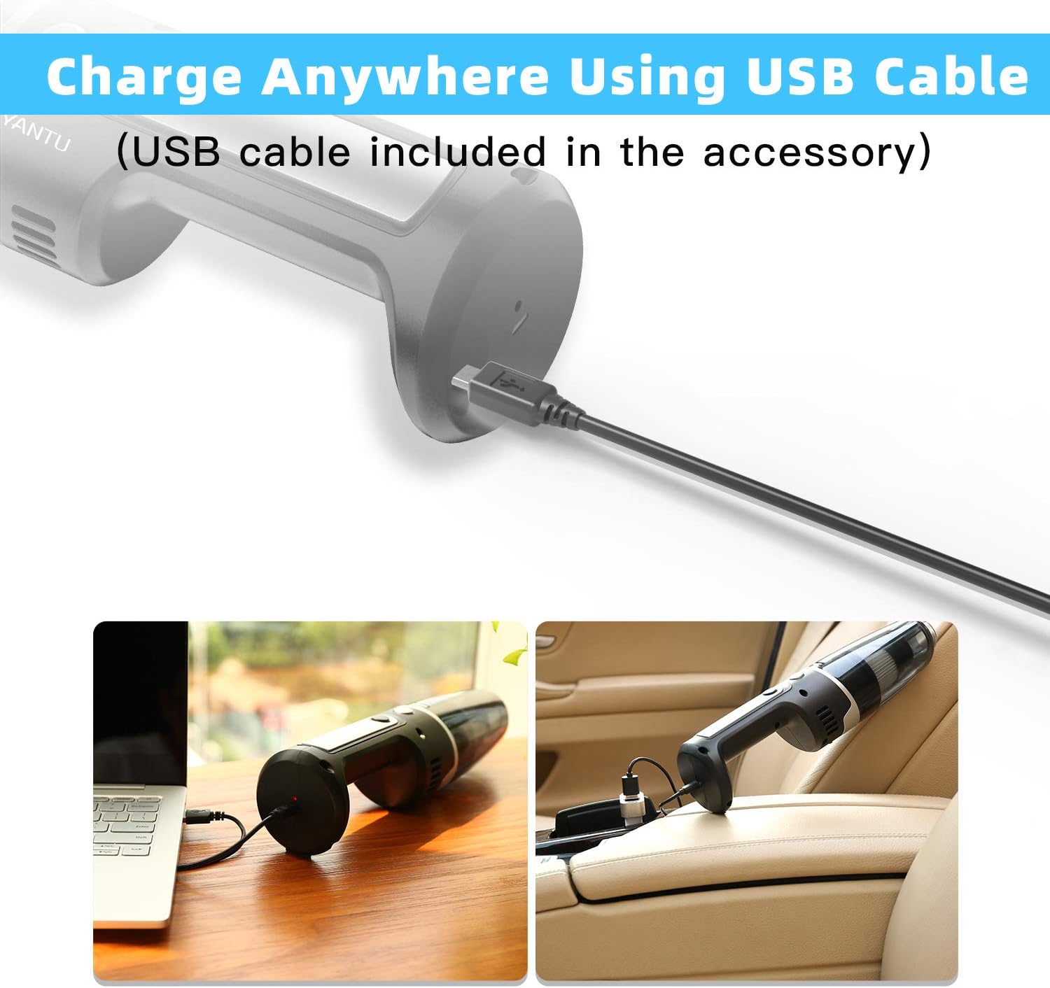 Cordless Handheld Vacuum, YANTU Car Vacuum Cleaner High Power for Quick Car Cleaning, Portable Mini Auto Vacuum Cleaners for Home and Car, DC 12V, 4500PA -