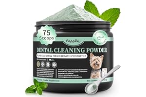 POPPAW Dog Dental Powder – Teeth Cleaning Powder with 6B CFU Probiotics, Enzymes & Antioxidants, Plaque & Tartar Off, Fresh Breath Support, No Brushing Oral Care, Mint Chicken Flavor, 75 Servings
