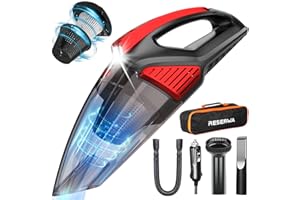 Reserwa Two-Layer Filter Car Vacuum Cleaner with LED Light 7500PA 12V 16.4FT Cable Portable Handheld Car Vacuum Cleaner Wet and Dry Use Auto Vacuum Cleaner
