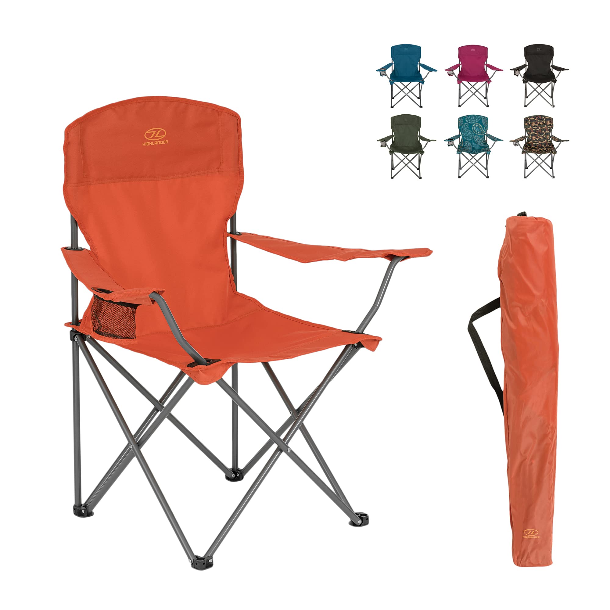 Highlander Unisex Folding Camp Chair, Orange, 51 x 51 x 89 cm