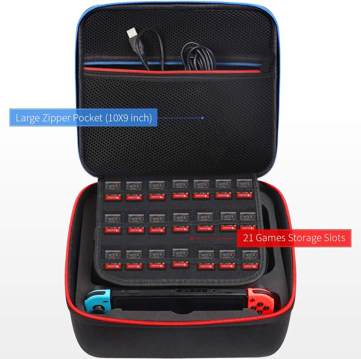 Kootek Large Shockproof Carrying Storage Case for Nintendo Switch, Hard Shell Travel Cases with 21 Games & Shoulder Strap for Switch Console, Pro Controller, Accessories Switch Dock, AC Adapter Cable: Computers & Accessories