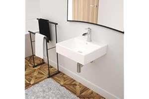 Floating Vessel Sink Basin, Mocoloo 21"x16" Rectangle Wall Mounted Bathroom Sink White Wall Hung Porcelain Sink With Overflow, Hand Washing Ceramic Basin Floating Lavatory Sink