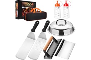 8PCS Blackstone Griddle Accessories Tool Kit, AIKWI Flat Top Grill Professional Grade Set, Included Cheese Melting Dome, Burger Press, Chopper, Bottles & Carry Bag, Perfect for Outdoor, Indoor, BBQ