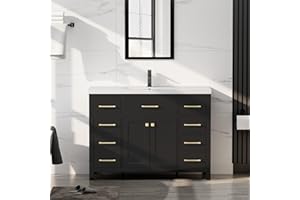 LUCKWIND 48" Modern Bathroom Vanity and Sink, Painted Bathroom Storage Cabinet with Single Resin Sink, Two Doors and Four Drawers, Include Faucet Without Mirror, Black