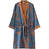 Arssm Kimono Robes for Women Long Cotton Gauze Robe Jacquard Japanese Sleepwear Yukata Muslin Bathrobe Loungewear