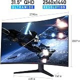KOORUI 32 Inch Curved Gaming Monitor QHD 1440P 170Hz VA 1500R HDMI DP view 7