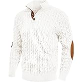 JMIERR Men's Cable Knit Pullover Sweater Casual Long Sleeve Stand Collar Button Knitted Sweaters